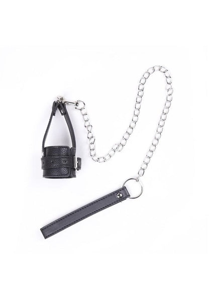 Leren Penis Sleeve Lock met Stalen Uitlaatlijn