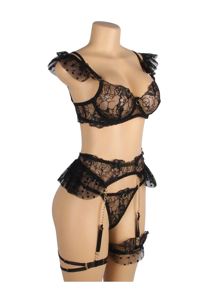 PleazureX sexy kanten lingerie set zwart